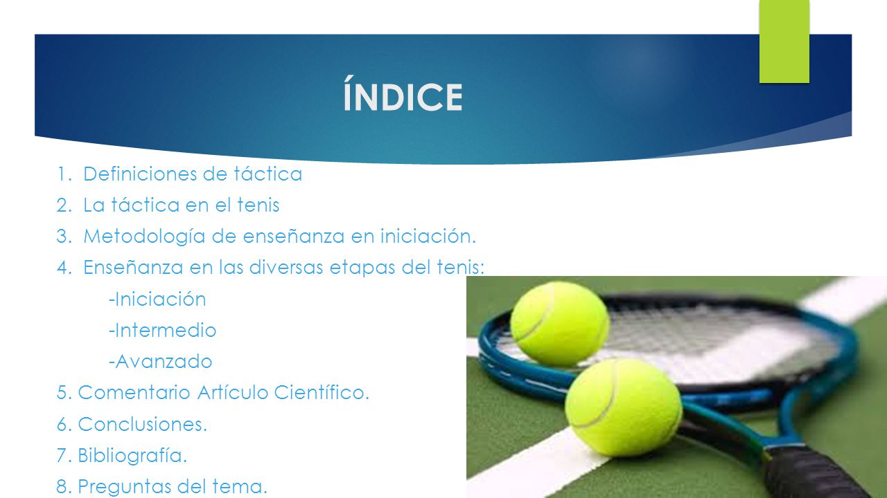 ÍNDICE 1. Definiciones de táctica 2. La táctica en el tenis