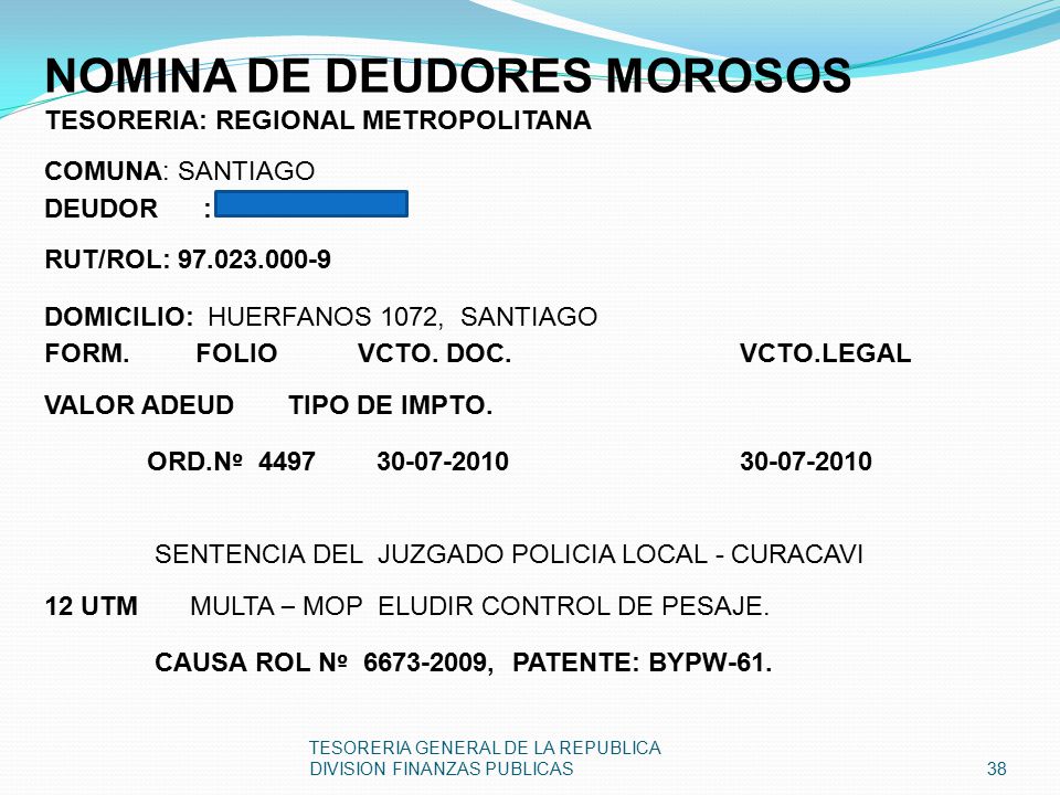 NOMINA DE DEUDORES MOROSOS