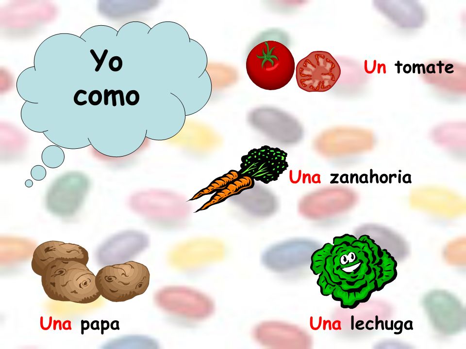 Yo como Un tomate Una zanahoria Una papa Una lechuga