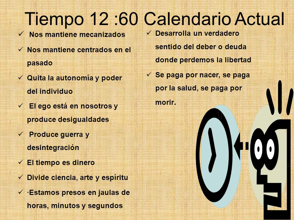 Tiempo 12 :60 Calendario Actual