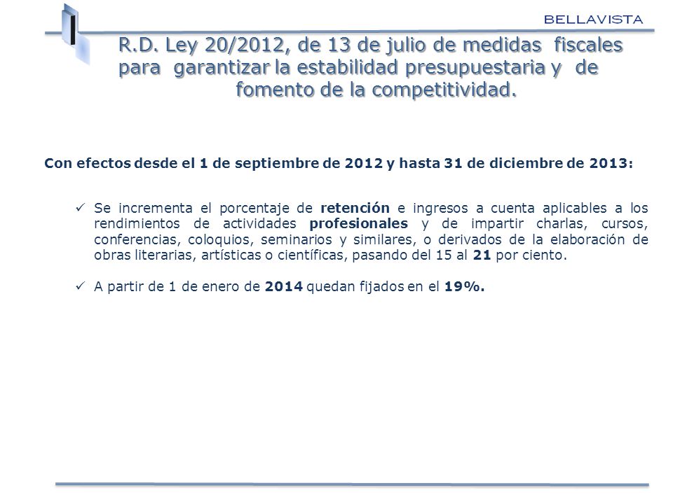 R.D. Ley 20/2012, de 13 de julio de medidas fiscales