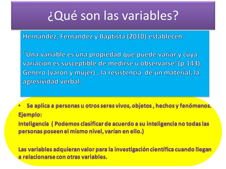 ¿Qué son las variables Hernández, Fernández y Baptista (2010) establecen: