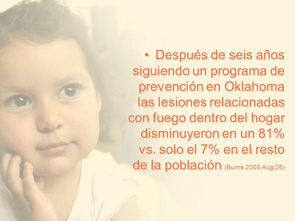 Después de seis años siguiendo un programa de prevención en Oklahoma las lesiones relacionadas con fuego dentro del hogar disminuyeron en un 81% vs.