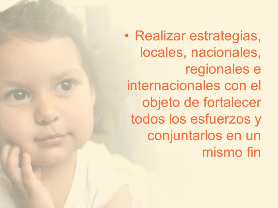 Realizar estrategias, locales, nacionales, regionales e internacionales con el objeto de fortalecer todos los esfuerzos y conjuntarlos en un mismo fin
