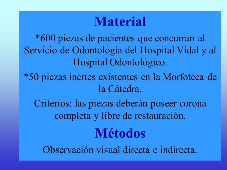 Material *600 piezas de pacientes que concurran al Servicio de Odontología del Hospital Vidal y al Hospital Odontológico.