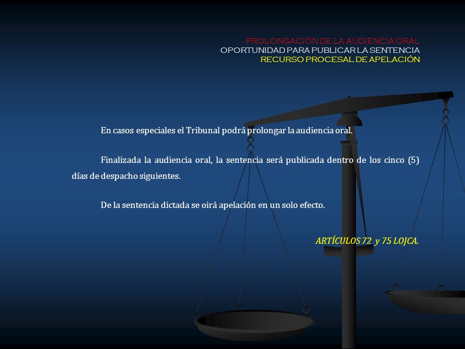 En casos especiales el Tribunal podrá prolongar la audiencia oral.