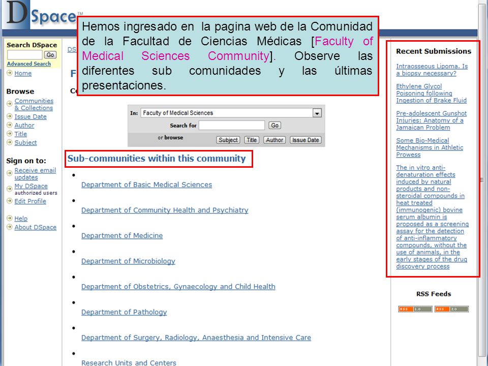 Hemos ingresado en la pagina web de la Comunidad de la Facultad de Ciencias Médicas [Faculty of Medical Sciences Community].