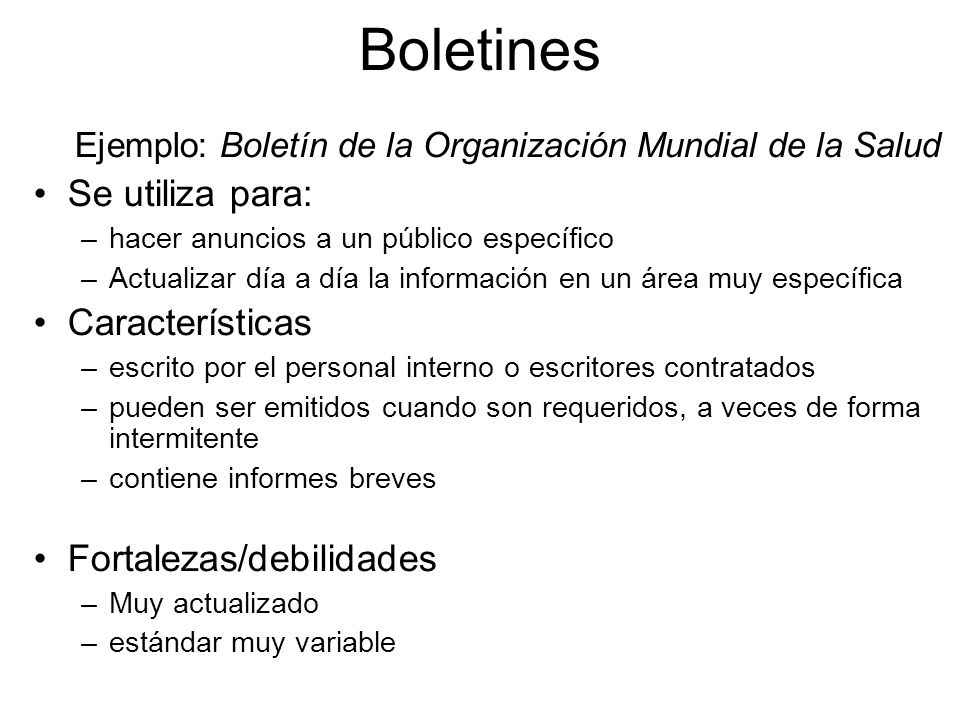Boletines Ejemplo: Boletín de la Organización Mundial de la Salud