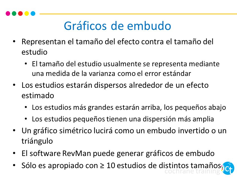Gráficos de embudo Representan el tamaño del efecto contra el tamaño del estudio.