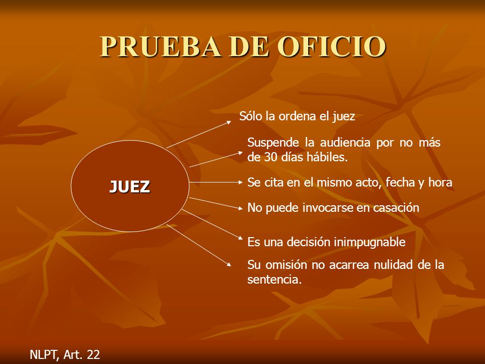 PRUEBA DE OFICIO JUEZ Sólo la ordena el juez