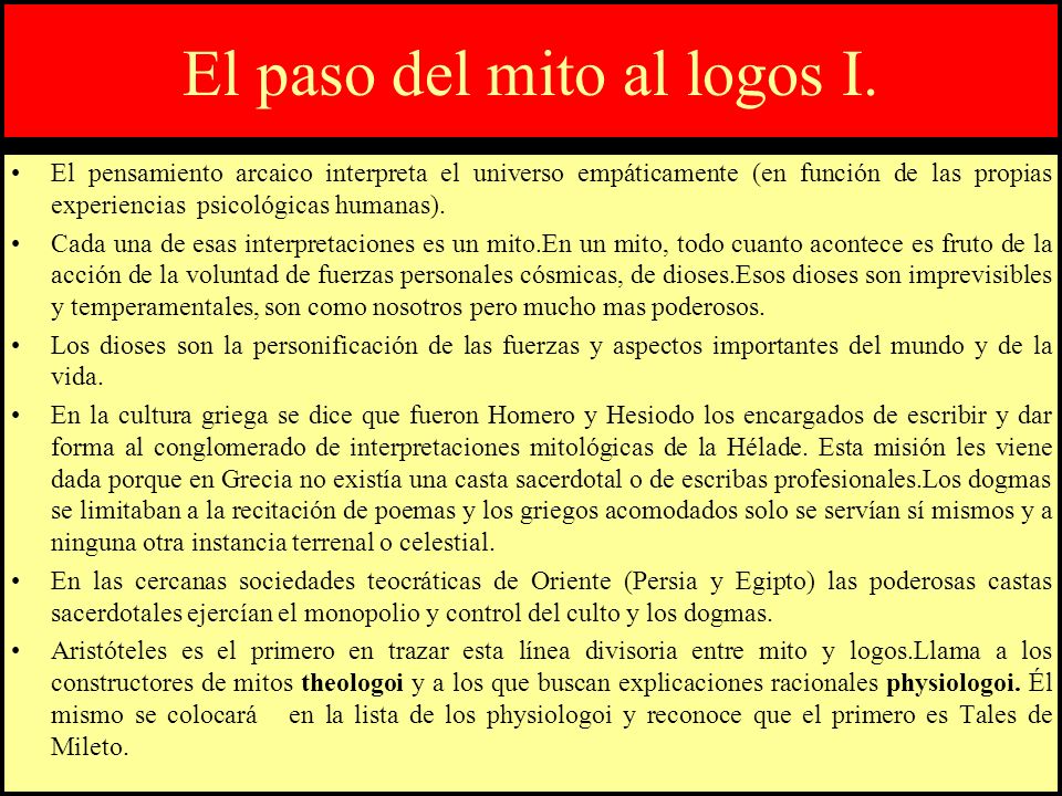 El paso del mito al logos I.