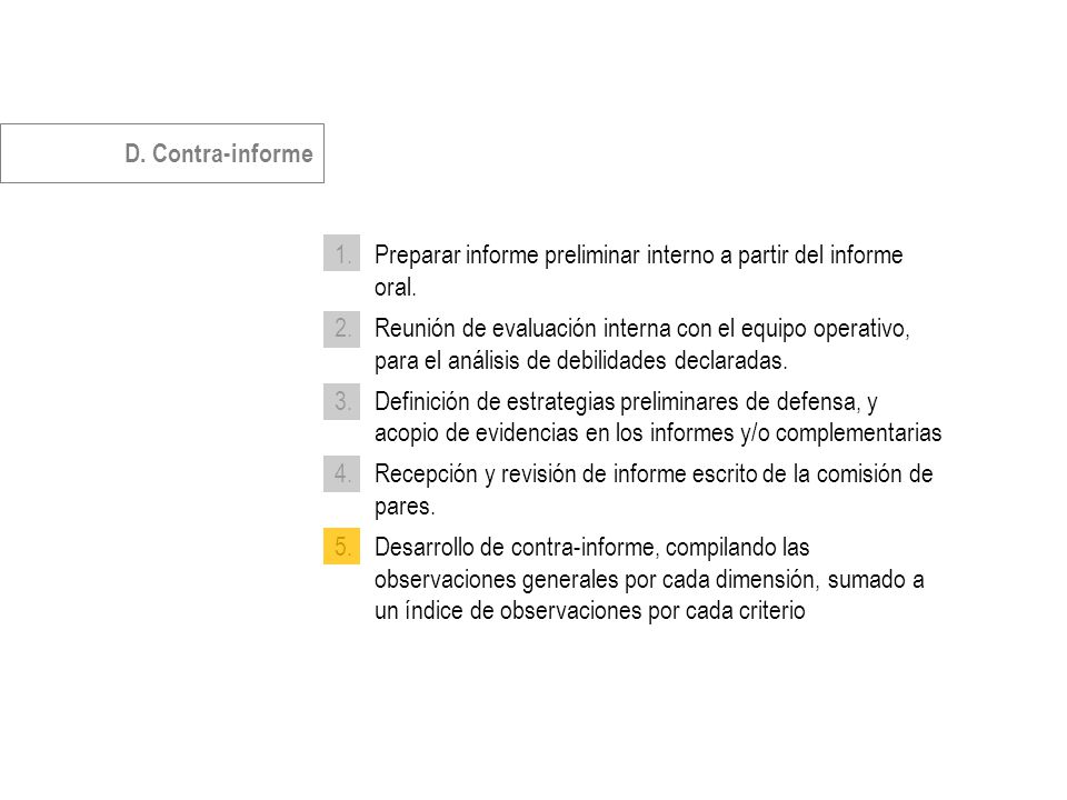D. Contra-informe Preparar informe preliminar interno a partir del informe oral.