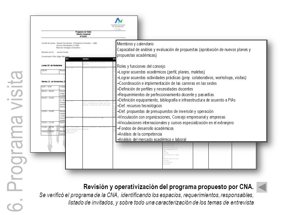 6. Programa visita Revisión y operativización del programa propuesto por CNA.