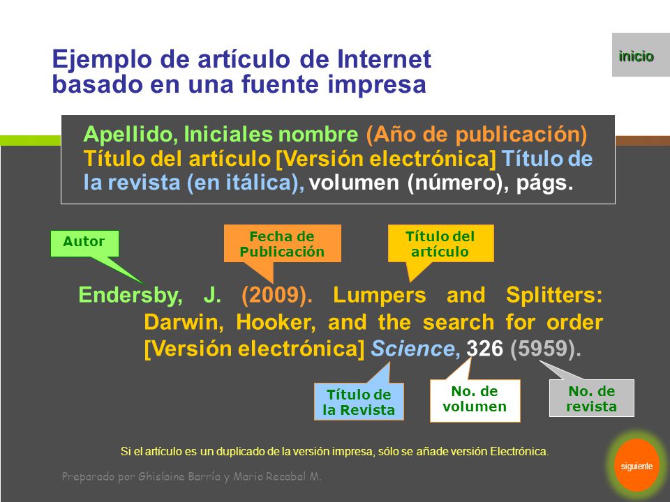 Ejemplo de artículo de Internet basado en una fuente impresa