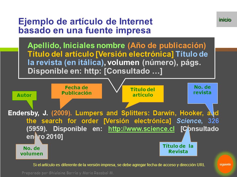 Ejemplo de artículo de Internet basado en una fuente impresa