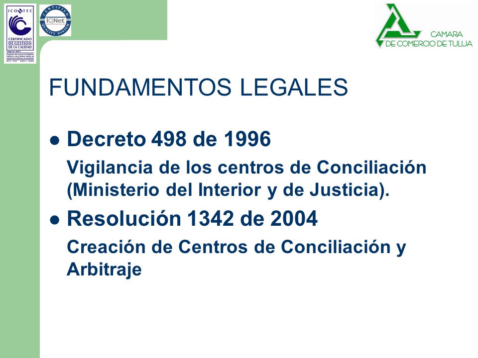 FUNDAMENTOS LEGALES Decreto 498 de 1996 Resolución 1342 de 2004