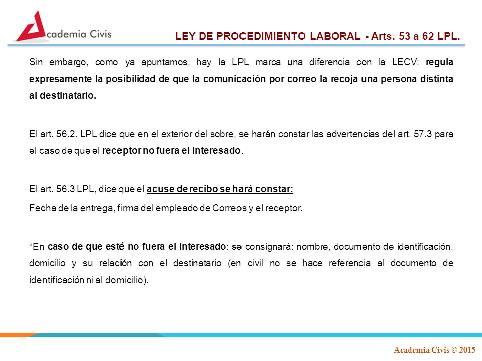 LEY DE PROCEDIMIENTO LABORAL - Arts. 53 a 62 LPL.