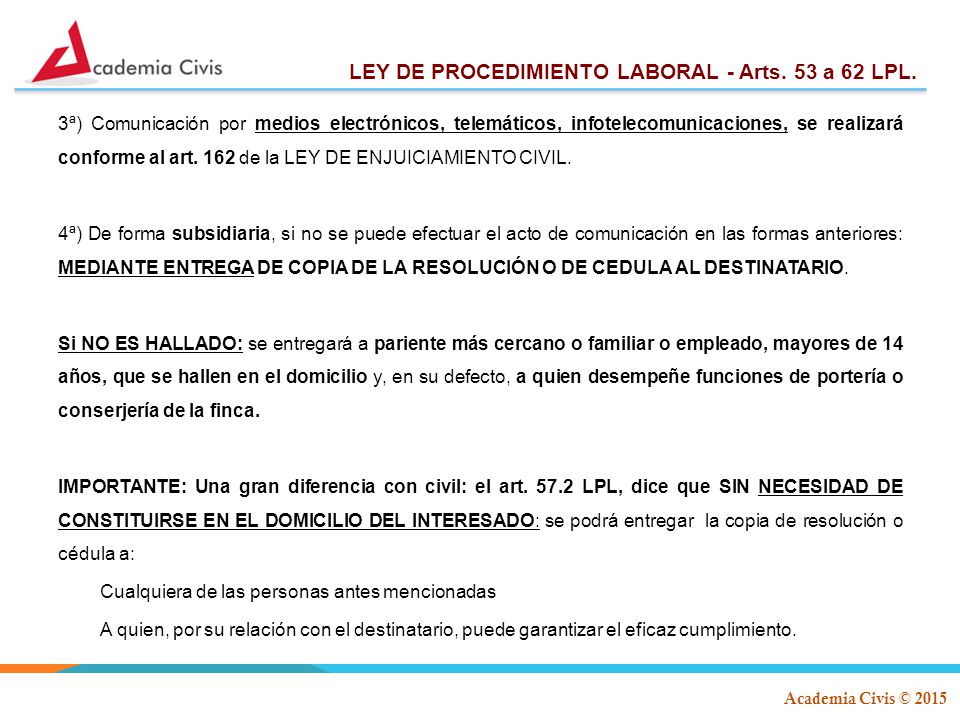 LEY DE PROCEDIMIENTO LABORAL - Arts. 53 a 62 LPL.