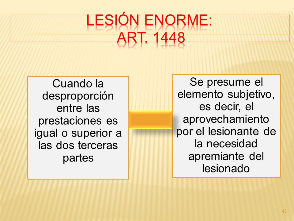 LESIÓN ENORME: Art Cuando la desproporción entre las prestaciones es igual o superior a las dos terceras partes.