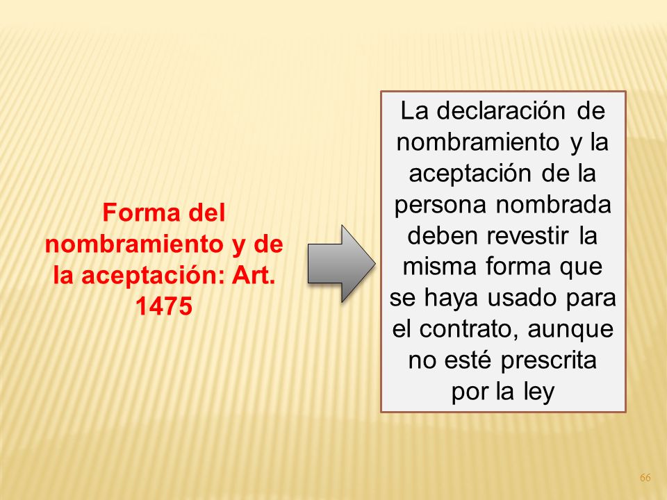 Forma del nombramiento y de la aceptación: Art. 1475