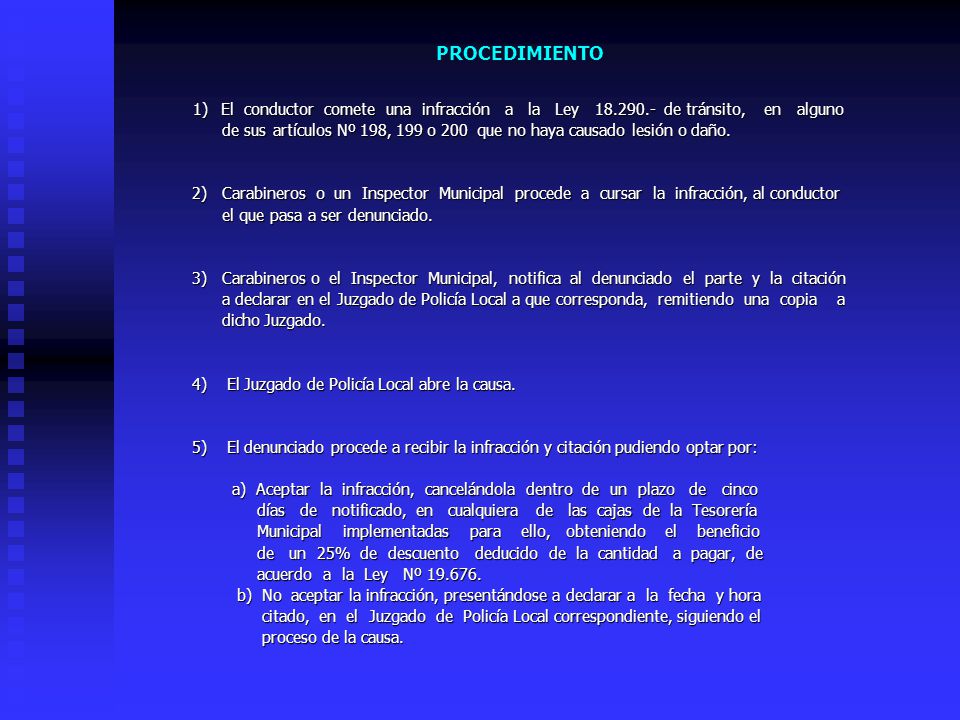 PROCEDIMIENTO 1) El conductor comete una infracción a la Ley de tránsito, en alguno.