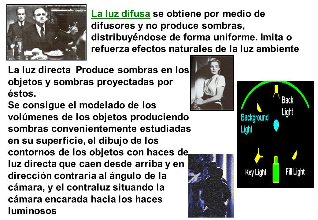 La luz difusa se obtiene por medio de difusores y no produce sombras, distribuyéndose de forma uniforme. Imita o refuerza efectos naturales de la luz ambiente