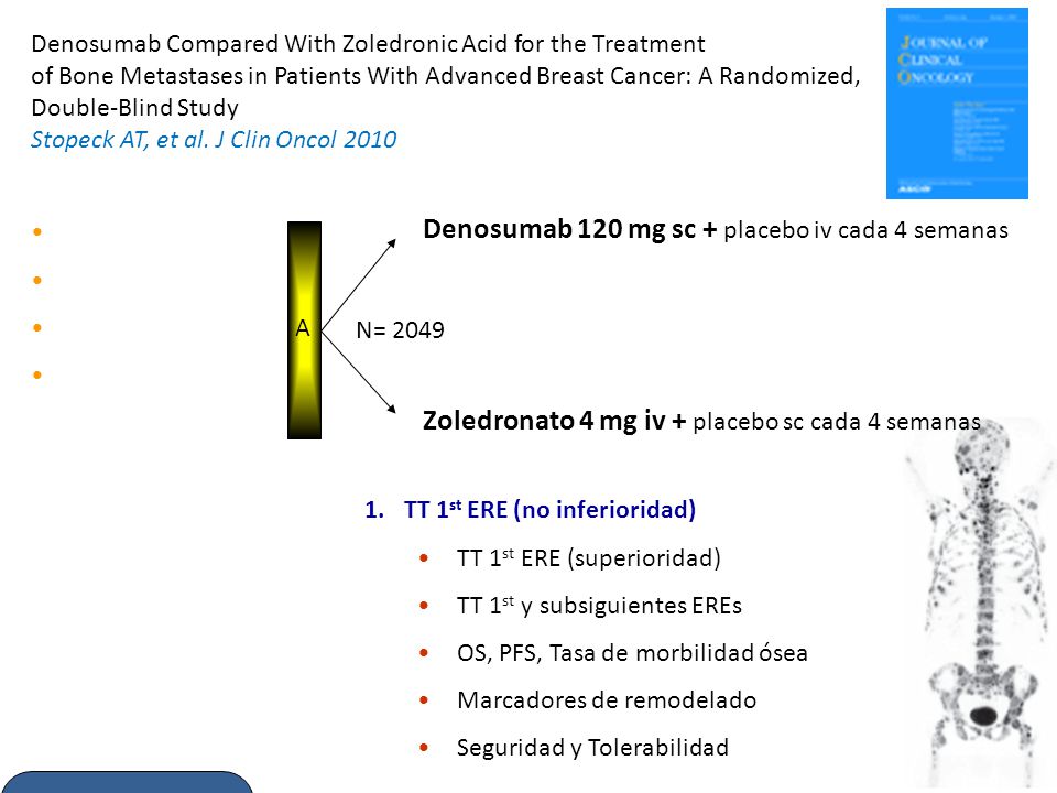 Denosumab 120 mg sc + placebo iv cada 4 semanas