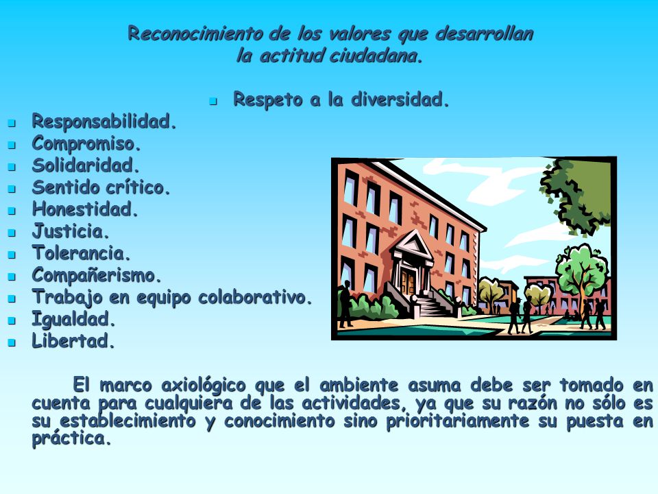 Reconocimiento de los valores que desarrollan Respeto a la diversidad.