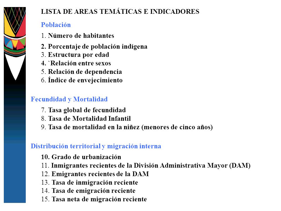 LISTA DE AREAS TEMÁTICAS E INDICADORES