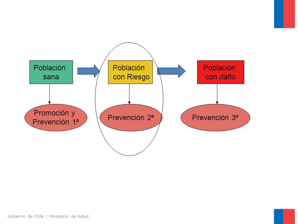Población sana. Población. con Riesgo. Población. con daño. Promoción y. Prevención 1ª. Prevención 2ª.
