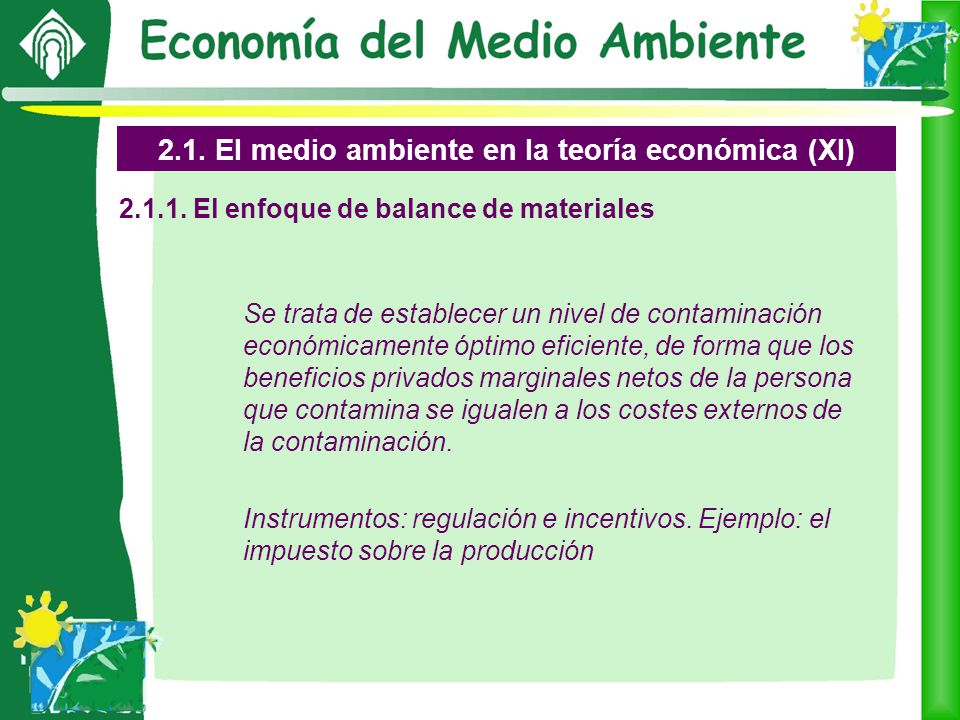 2.1. El medio ambiente en la teoría económica (XI)