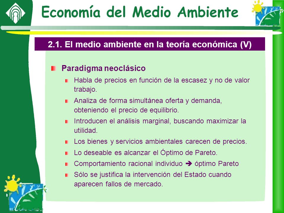 2.1. El medio ambiente en la teoría económica (V)