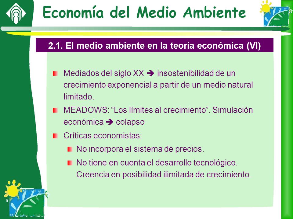 2.1. El medio ambiente en la teoría económica (VI)