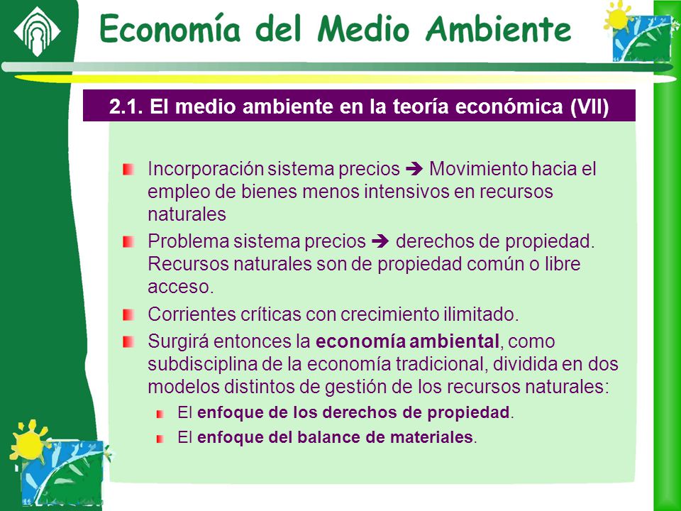 2.1. El medio ambiente en la teoría económica (VII)