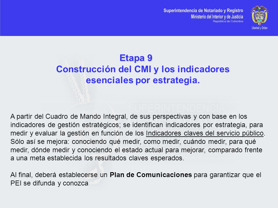 Construcción del CMI y los indicadores esenciales por estrategia.