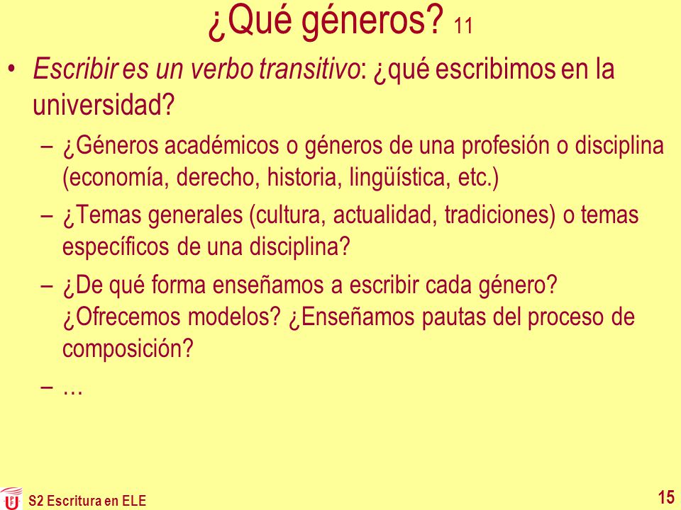 ¿Qué géneros 11 Escribir es un verbo transitivo: ¿qué escribimos en la universidad