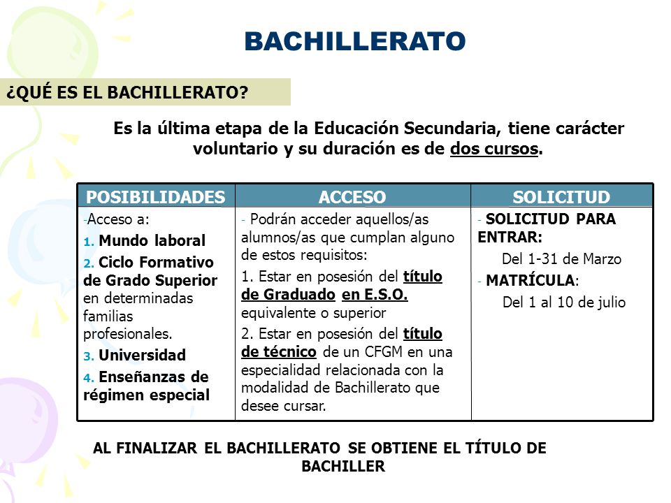 AL FINALIZAR EL BACHILLERATO SE OBTIENE EL TÍTULO DE BACHILLER