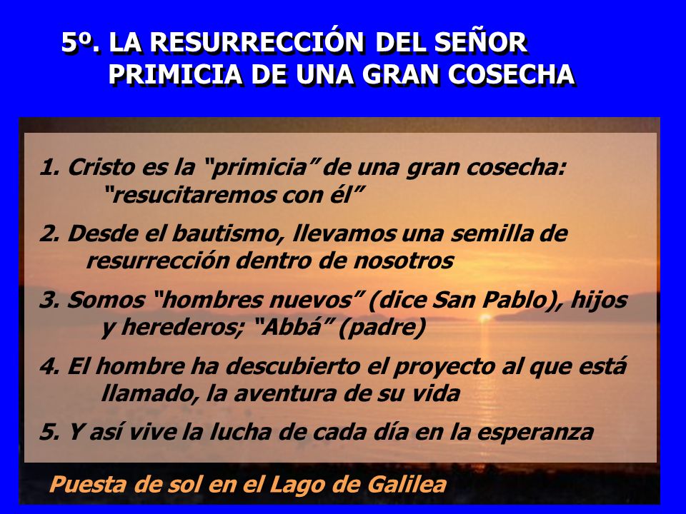 5º. LA RESURRECCIÓN DEL SEÑOR PRIMICIA DE UNA GRAN COSECHA