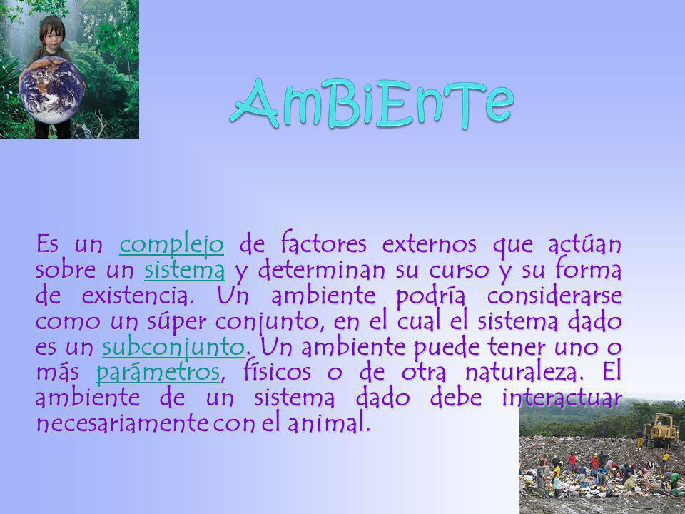Es un complejo de factores externos que actúan sobre un sistema y determinan su curso y su forma de existencia.