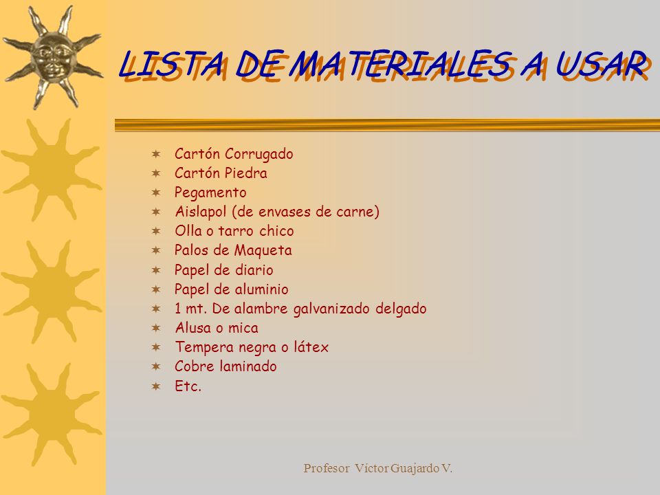 LISTA DE MATERIALES A USAR