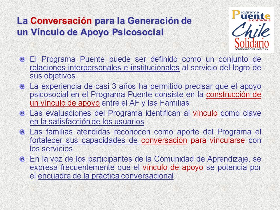 La Conversación para la Generación de un Vínculo de Apoyo Psicosocial