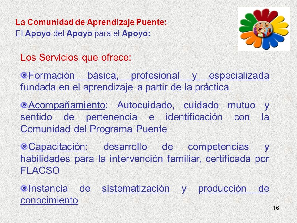La Comunidad de Aprendizaje Puente: El Apoyo del Apoyo para el Apoyo: