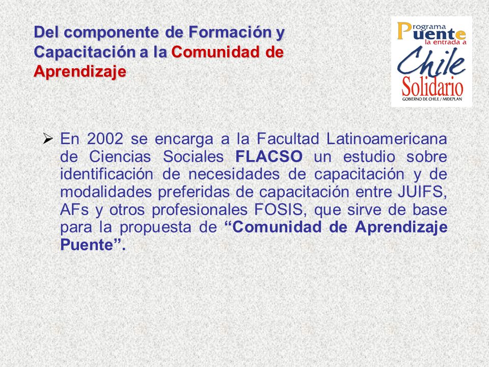 Del componente de Formación y Capacitación a la Comunidad de Aprendizaje
