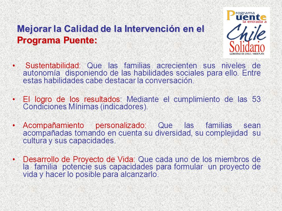 Mejorar la Calidad de la Intervención en el Programa Puente: