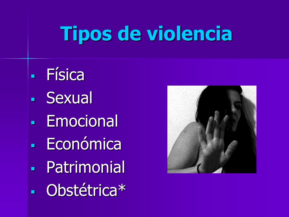 Tipos de violencia Física Sexual Emocional Económica Patrimonial