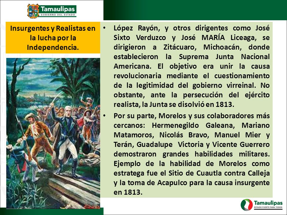 Insurgentes y Realistas en la lucha por la Independencia.
