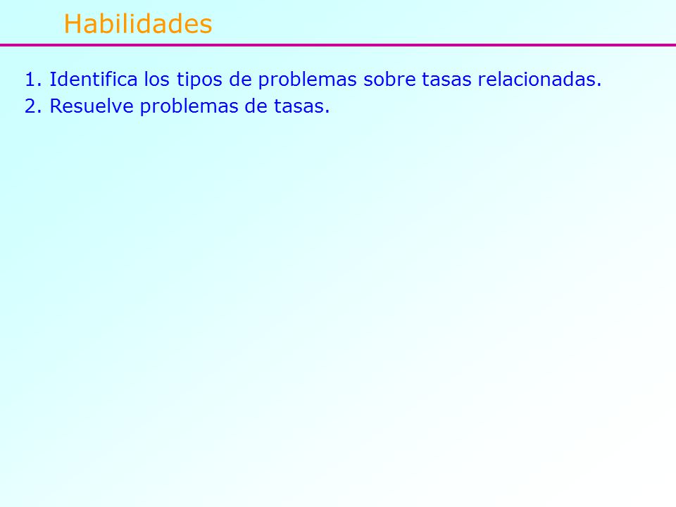 Habilidades Identifica los tipos de problemas sobre tasas relacionadas.