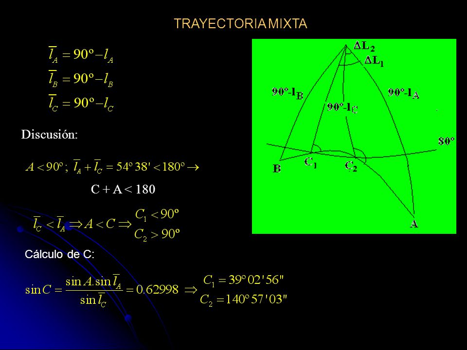 TRAYECTORIA MIXTA Discusión: C + A < 180 Cálculo de C: