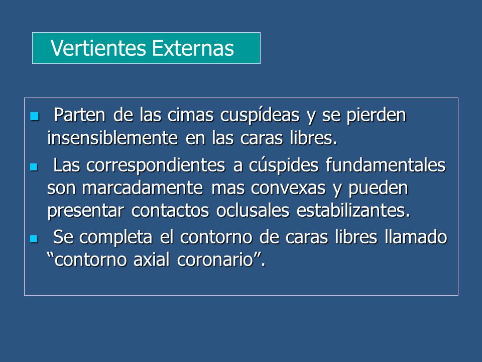 Vertientes Externas Parten de las cimas cuspídeas y se pierden insensiblemente en las caras libres.