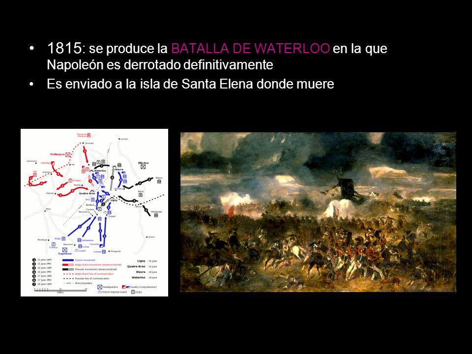 1815: se produce la BATALLA DE WATERLOO en la que Napoleón es derrotado definitivamente